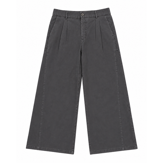 PLEAT COTTON TROUSERS - CHARCOAL