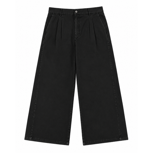 PLEAT COTTON TROUSERS - BLACK