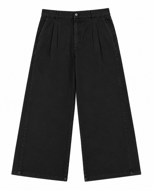 PLEAT COTTON TROUSERS - BLACK