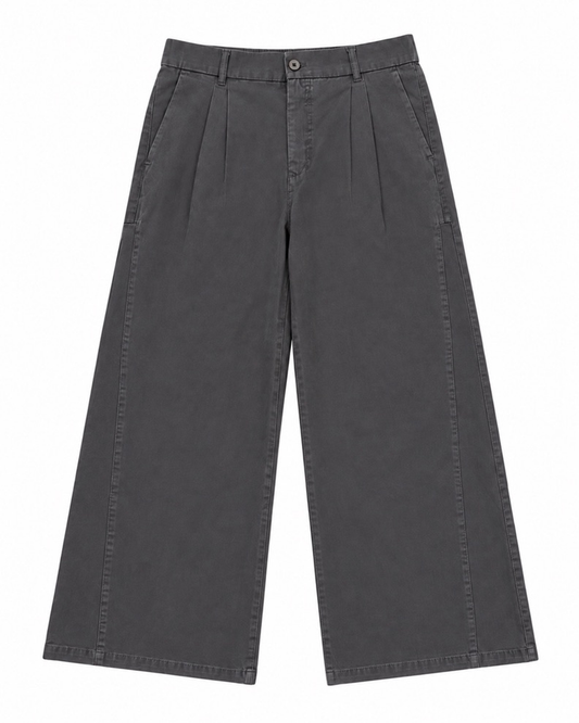 PLEAT COTTON TROUSERS - CHARCOAL